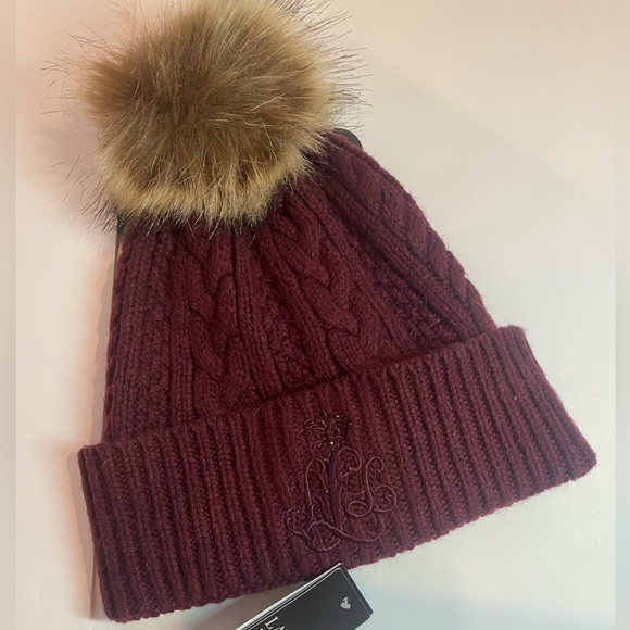 Lauren Ralph Lauren Tan Logo Direct Embroidery & Stones Cable knit Hat Beanie - Picture 1 of 3